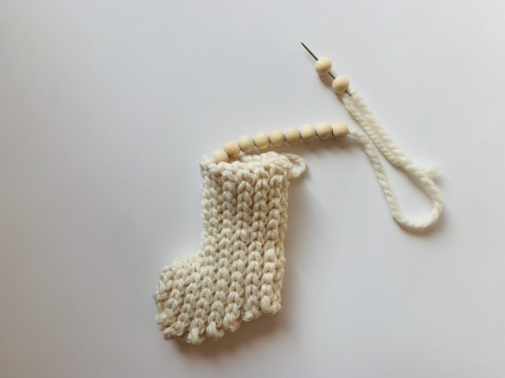 How to string beads on the easy crochet mini stocking.