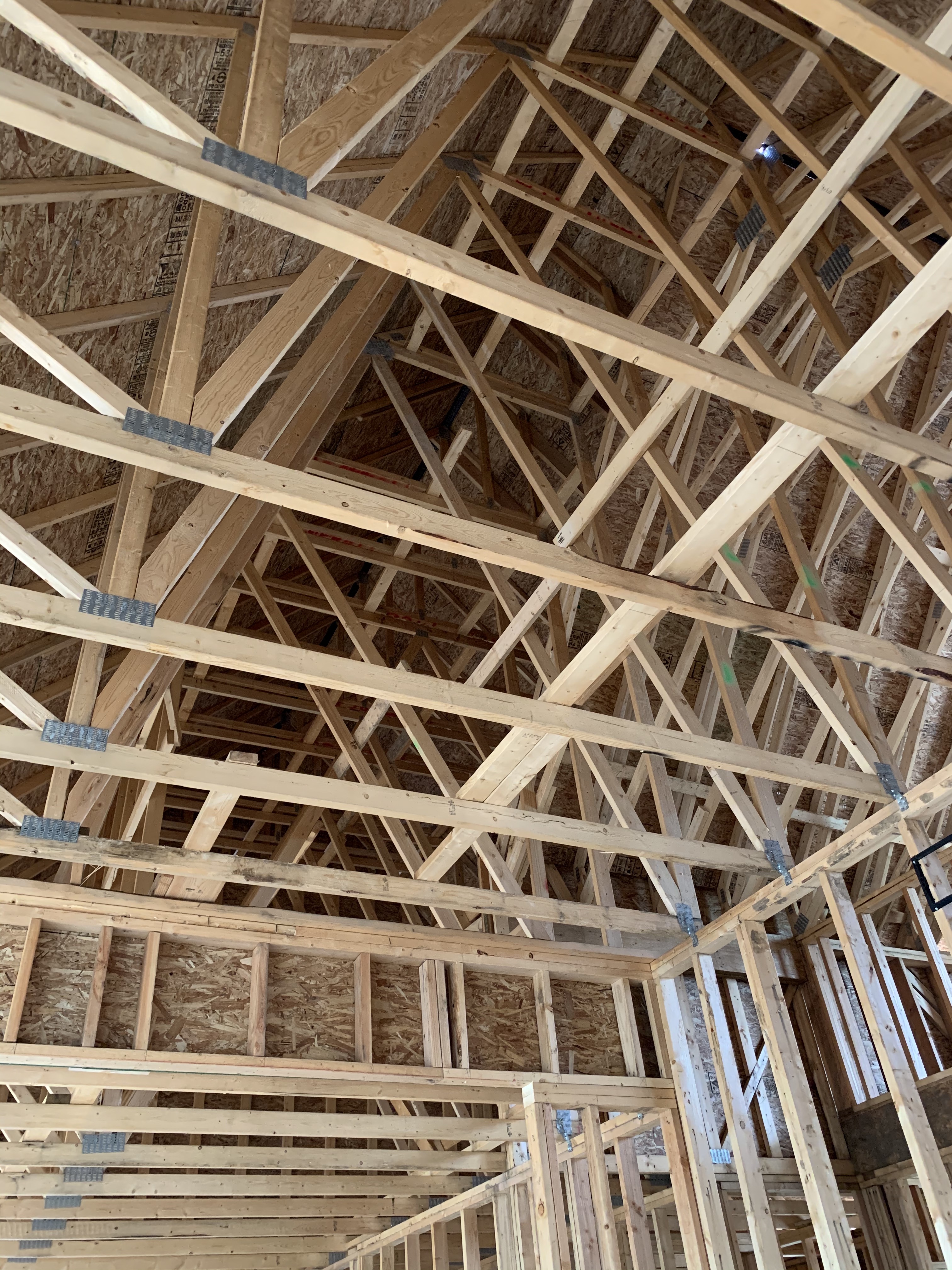Interior showing roof trusses.